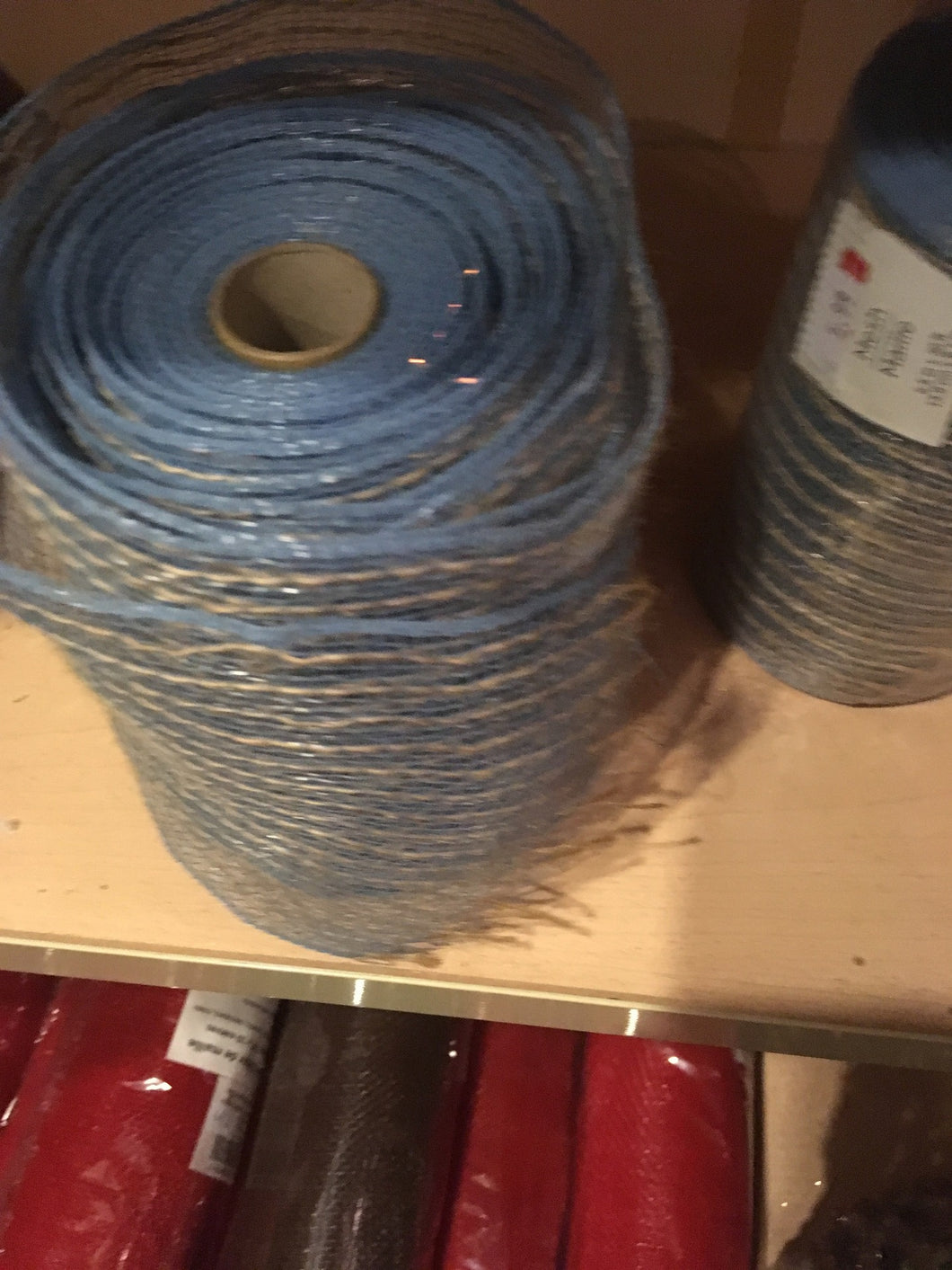 blue beige mesh ribbon 6 inch by 30 ft