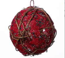 Load image into Gallery viewer, Red Scripted Burlap Ball Ornaments