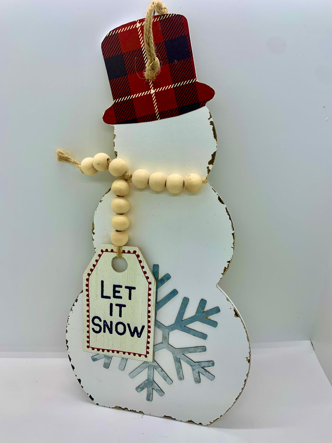 Wooden Snowman Shape Let it Snow Sign
