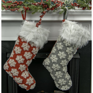 Fuzzy Snowflake Stocking (Red or Grey)