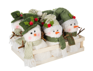 Soft Green Plush Snowman Ornament
