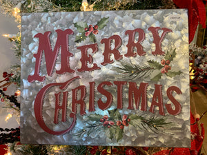 Merry Christmas Galvanized Lit metal sign