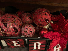 Load image into Gallery viewer, Red Scripted Burlap Ball Ornaments