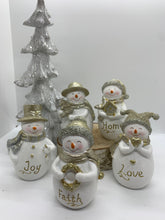 Load image into Gallery viewer, Charming Gold &amp; White Snowman Figurines
