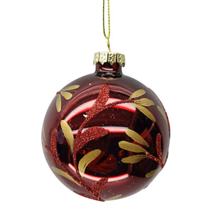 Burgundy & Gold Glass Ball Ornament