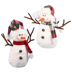 Fuzzy White Plush Snowman w Plaid Hat
