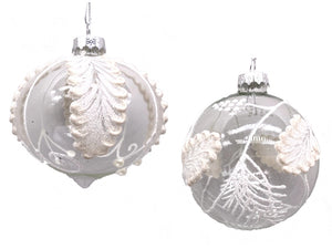 Raised Leaf White Ball Ornament