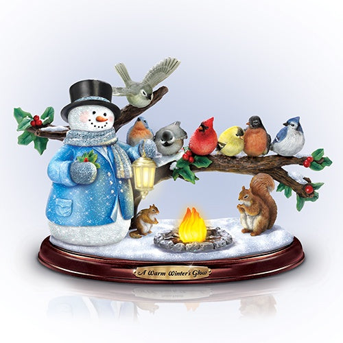 Thomas Kinkade A Winter's Glow Snowman & Birds Musical Figure
