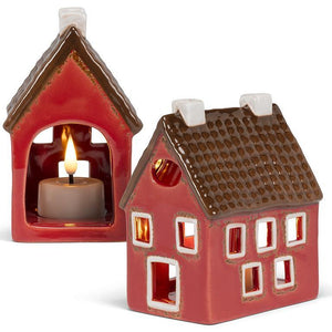 Little Red Ceramic Tealight Cabin