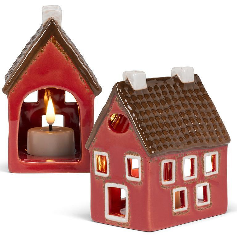 Little Red Ceramic Tealight Cabin