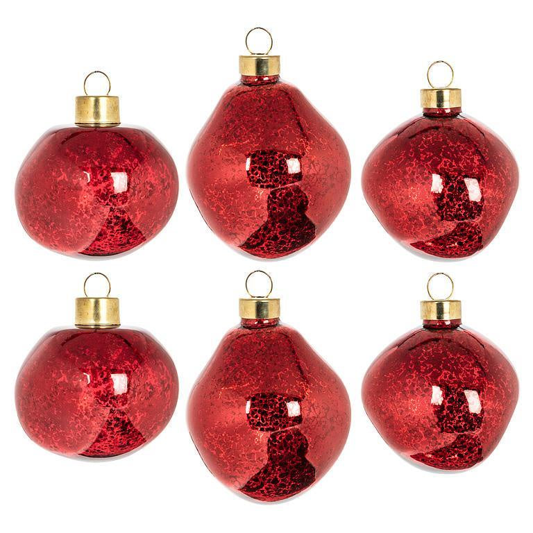 Red Organic Shape Ball Ornaments set of 6