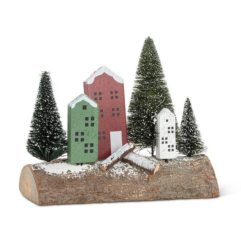 Charming House & Tree Scene on Log