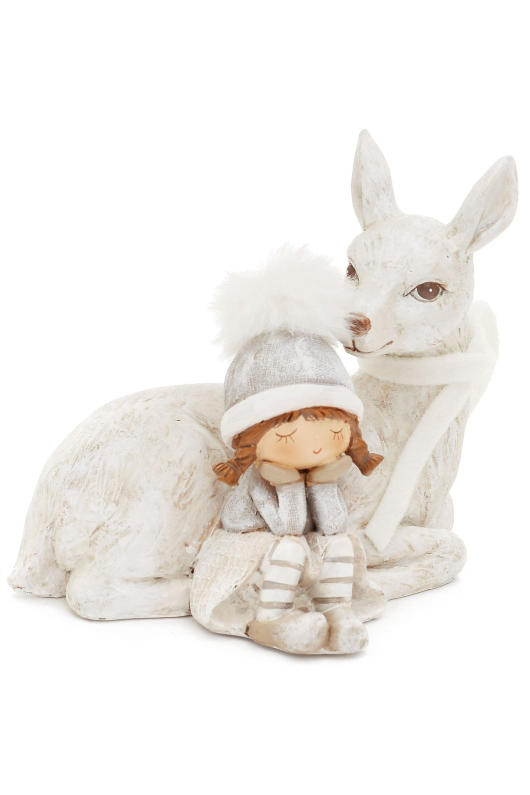 Winter Whimsy Girl & Deer Figurine