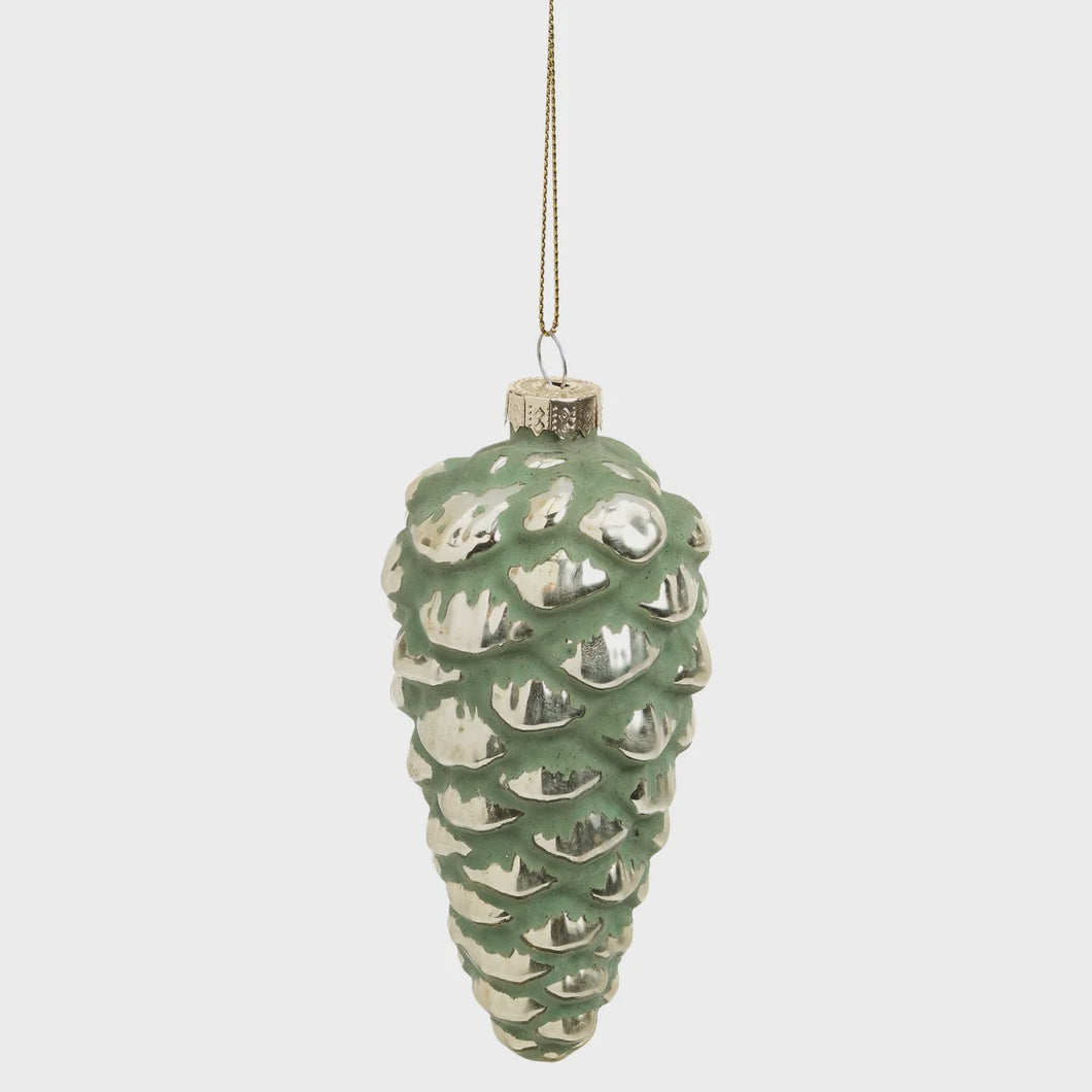 Silver & Green Glass Pinecone Ornament