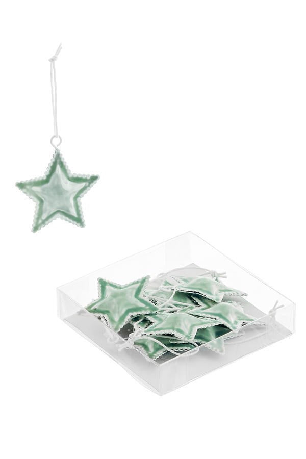 Mini Green Metal Star Ornaments Set of 9