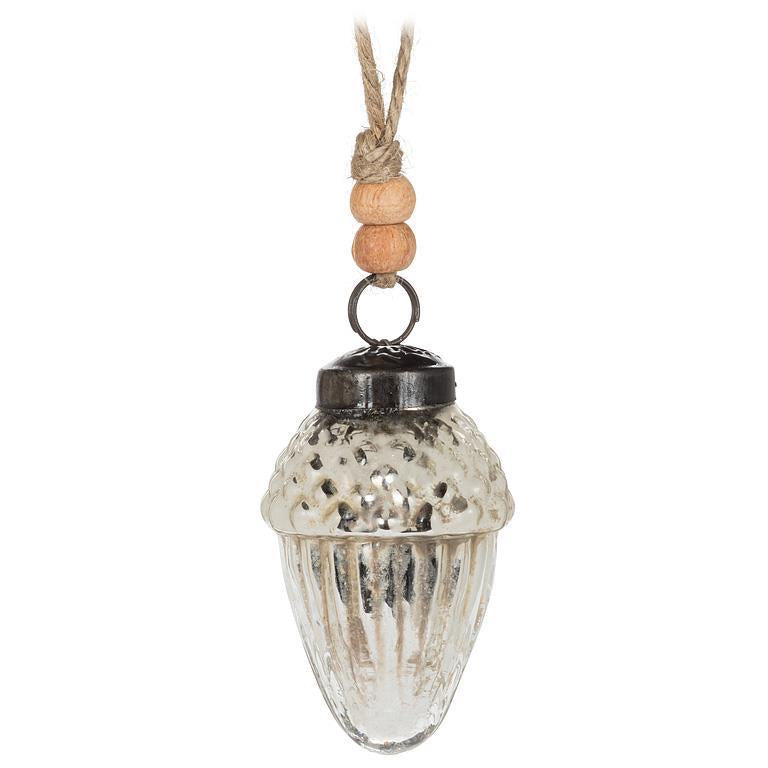 Small Silver Glass Acorn Ornament