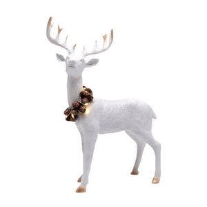 White Deer w Lit Pinecone Collar