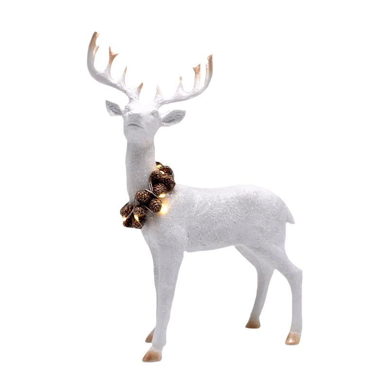 White Deer w Lit Pinecone Collar