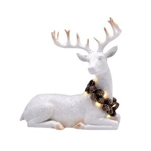 White Deer w Lit Pinecone Collar