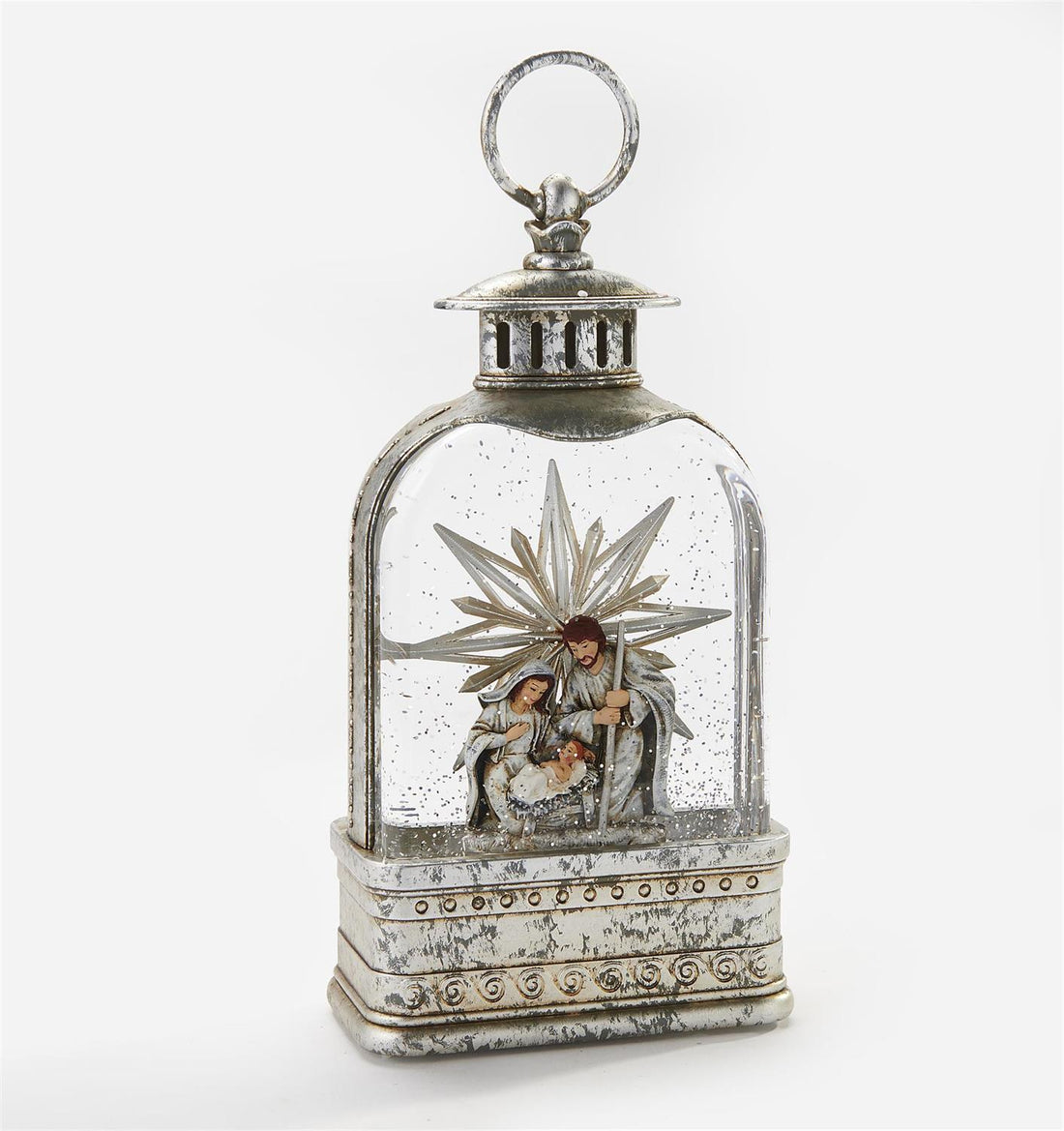 Silver Holy Family Nativity Snowglobe Lantern