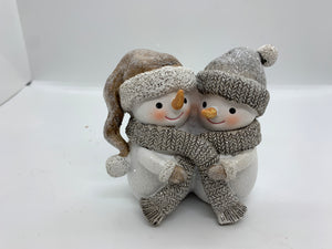 Frosted Snowman Couple Figure