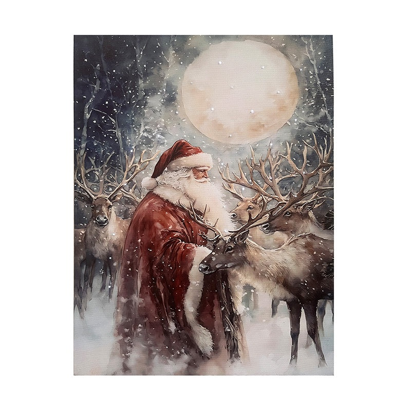 Vintage Santa & Reindeer Lit Picture