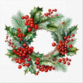 Holly Berry Wreath Luncheon Napkins