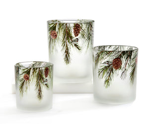 Glass Candle Holder w Pinecone