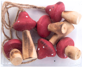 Red Wooden Mushroom Ornament ( Box of 6)