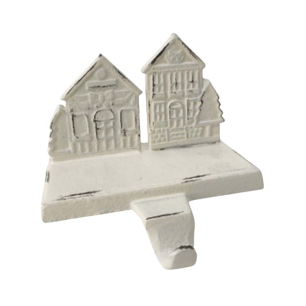 White Cast Iron Village Stocking Holder