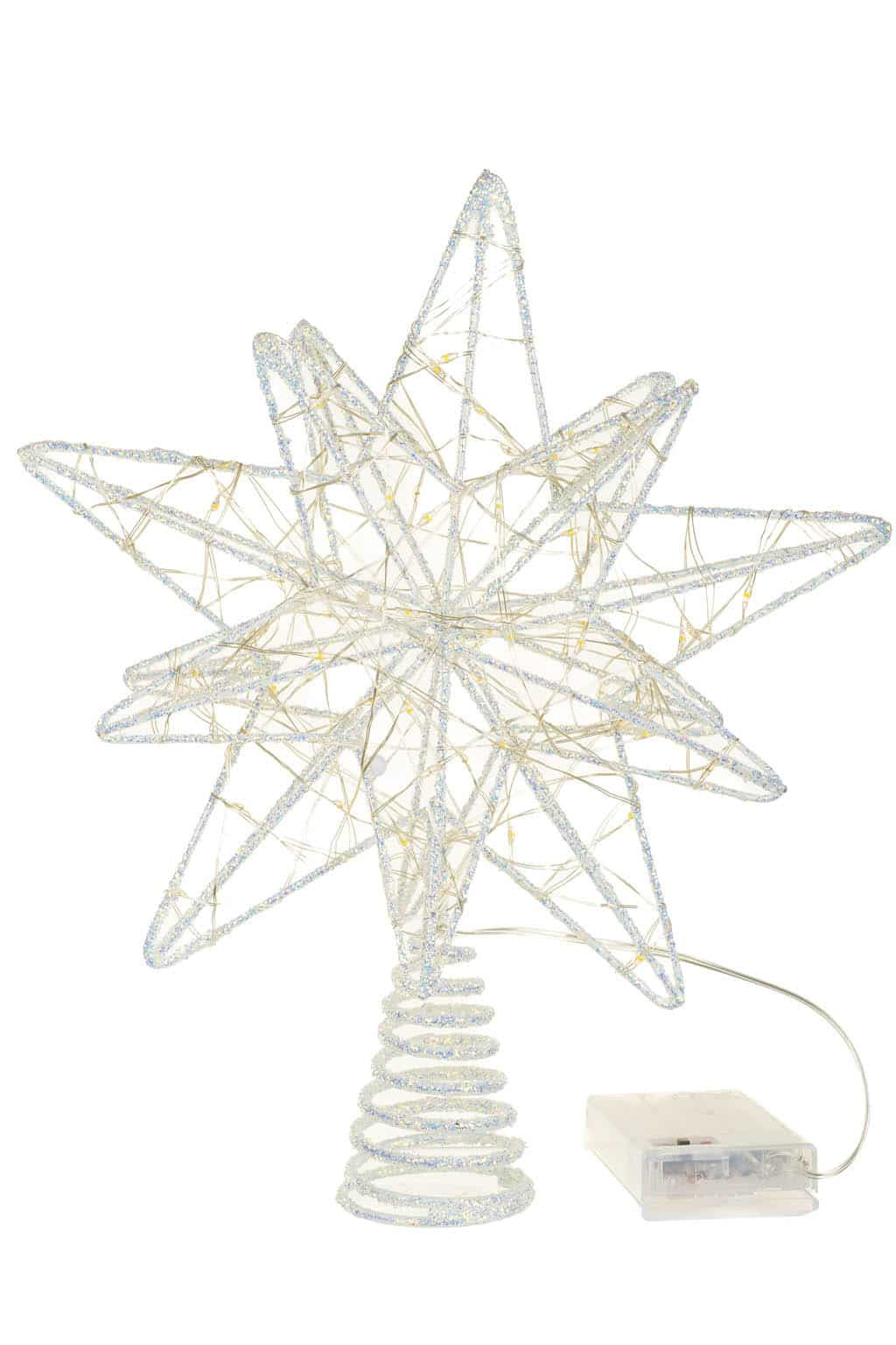 Platinum Glitter Star Tree Topper – 11.5"