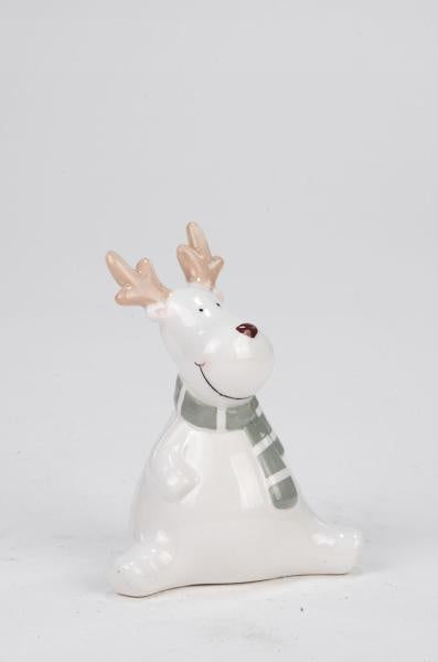 Whimsical Sitting White Reindeer