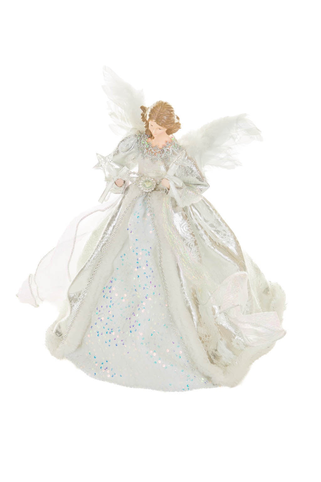 Sequined Silver & Blue Lit Angel Treetopper