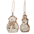Rustic White-Washed Wooden Snowman Ornament