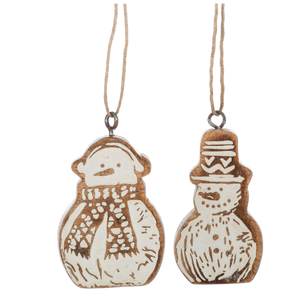Rustic White-Washed Wooden Snowman Ornament