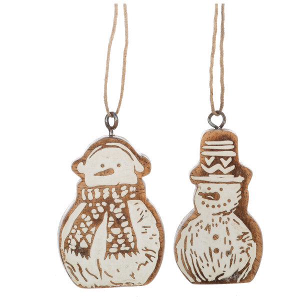 Rustic White-Washed Wooden Snowman Ornament
