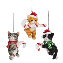 Load image into Gallery viewer, Candycane Cat Ornament
