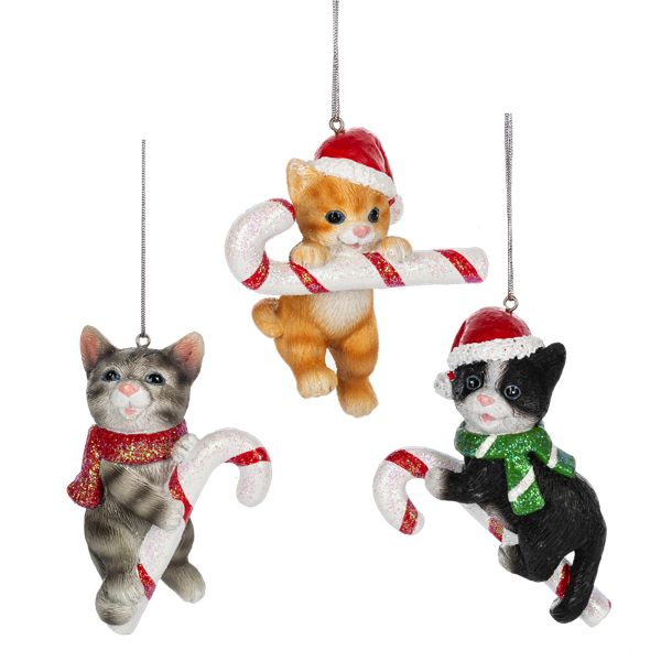 Candycane Cat Ornament