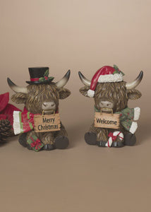 Sitting Highland Cow w Sign