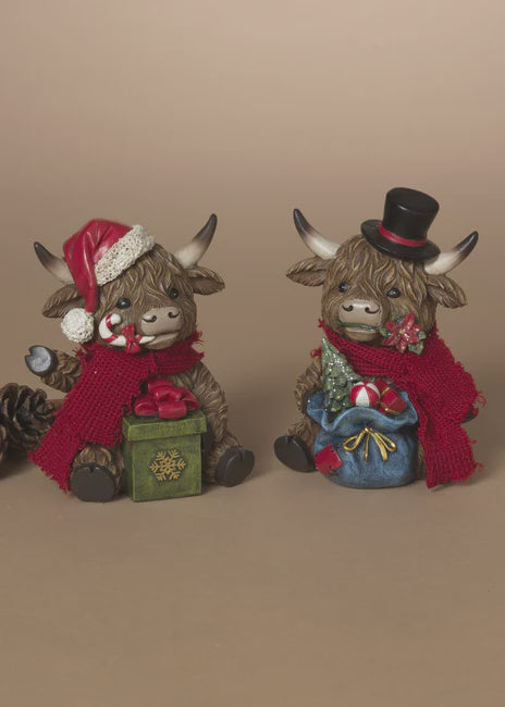 Sitting Highland Cow with Gift