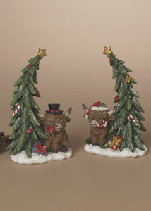 Highland Cow with Christmas Tree
