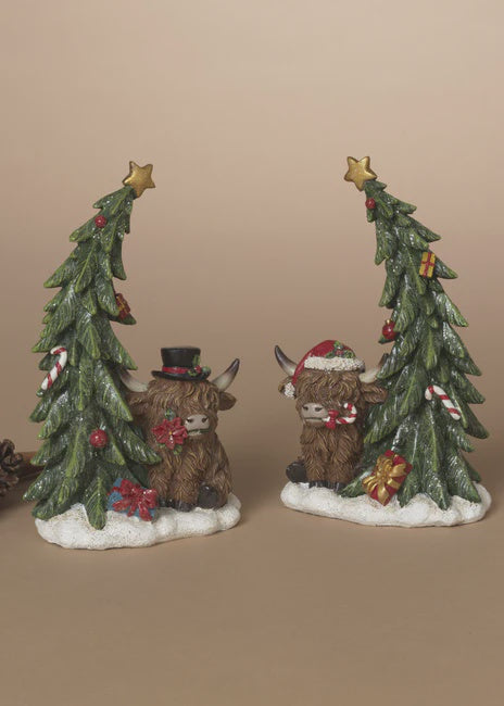 Highland Cow with Christmas Tree