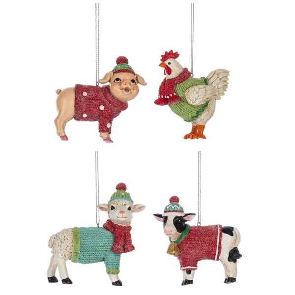 Sweater Wearing Farm Animal Ornament