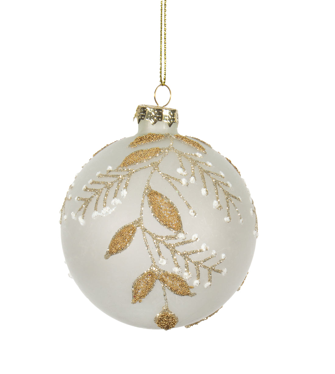 Gold Pine Branch Design Glass Ball Ornament