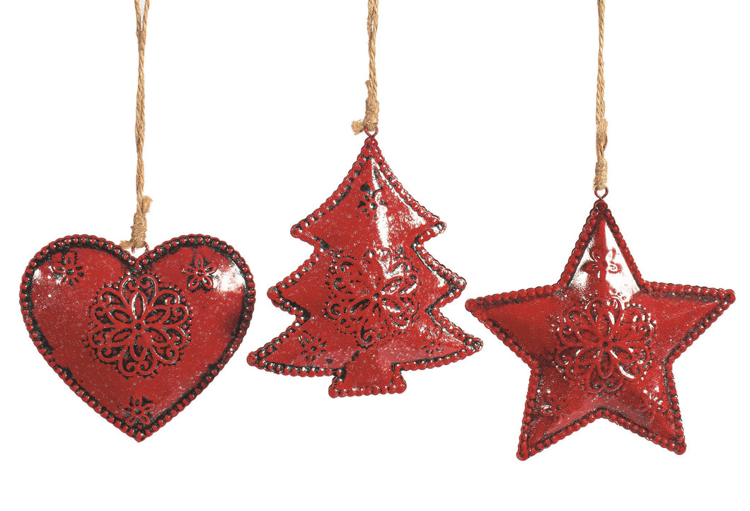 Antiqued Red Metal Ornament