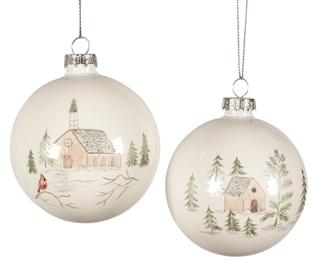 Painted Village Glass Ball Ornament