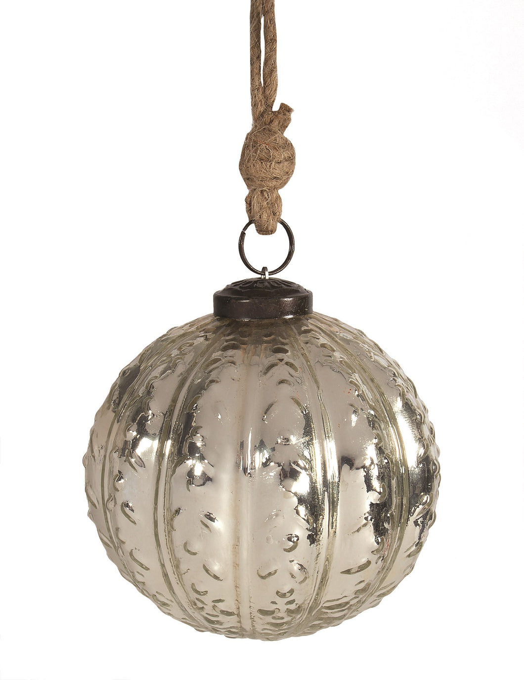 Silver Mercury Glass Ribbed Ball Ornament