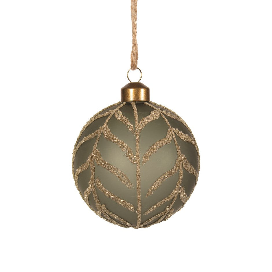 Olive & Gold Botanical Glass Ornament