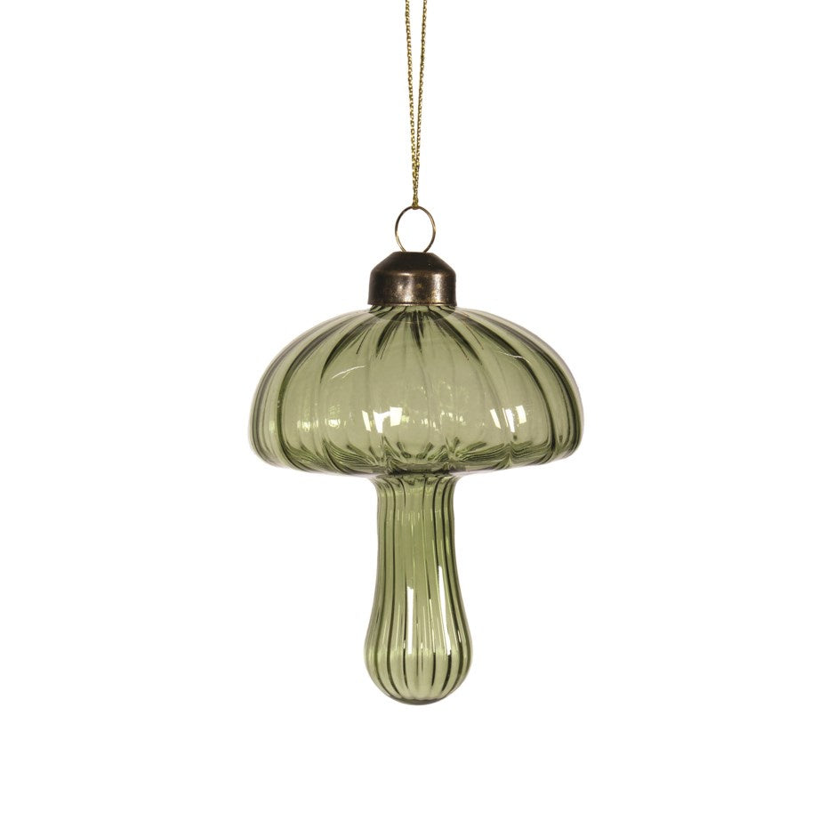 Olive Green Glass Mushroom Ornament