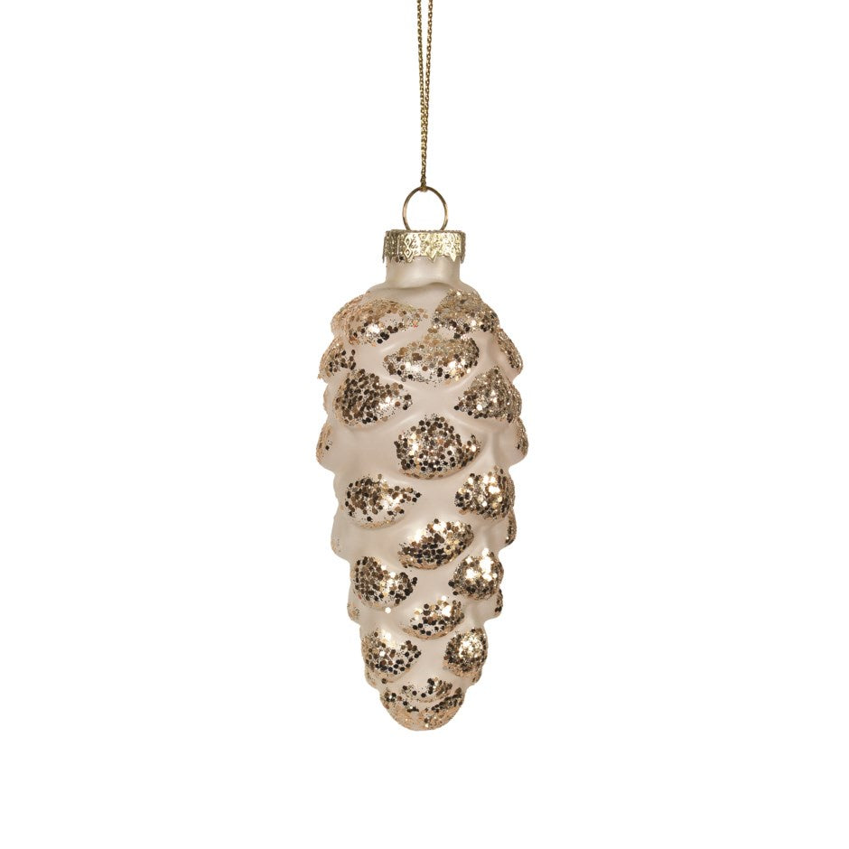 Champagne & Gold Pinecone Glass Ornament
